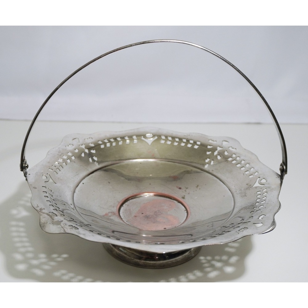 Vintage Silver Plated Filigree Basket 9" Dish w/ Handle & Scalloped Edge